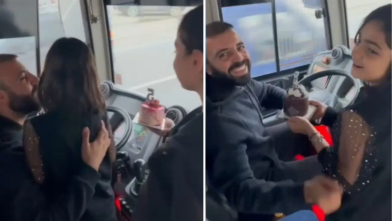 Halk otobüsü şoförü babaya, sefer sırasında kızlarından doğum günü sürprizi